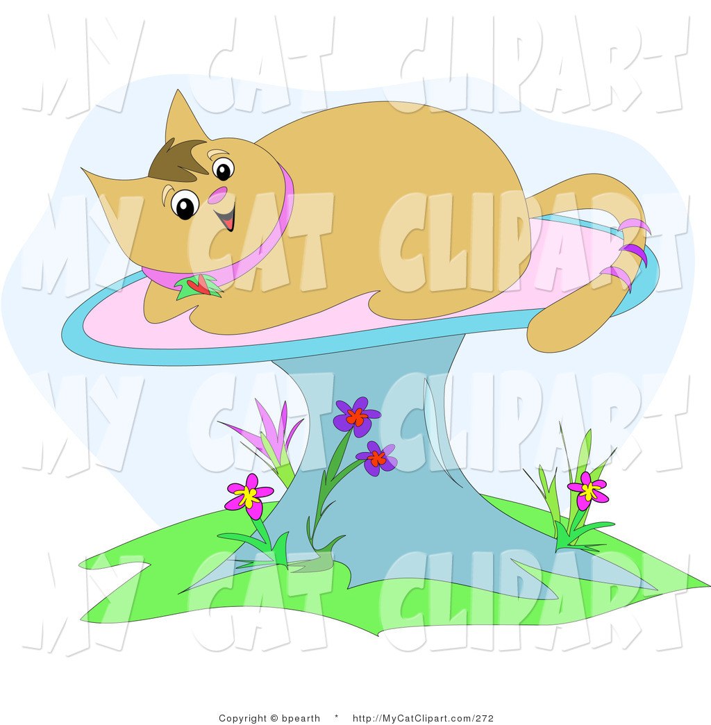 Larger Preview  Clip Art Of A Happy Tan Cat With A Pink Ringed Tail