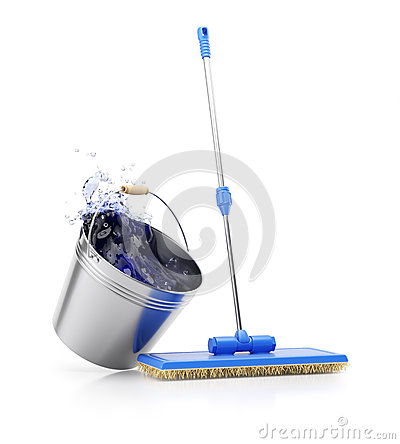 Mop And Bucket Isolated On White Background  Cleaning Concept  3d    