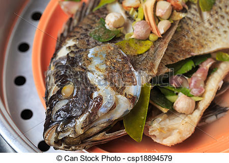 Stock Photo   Fresh Fish With Oriental Ingredients Ready For Steaming