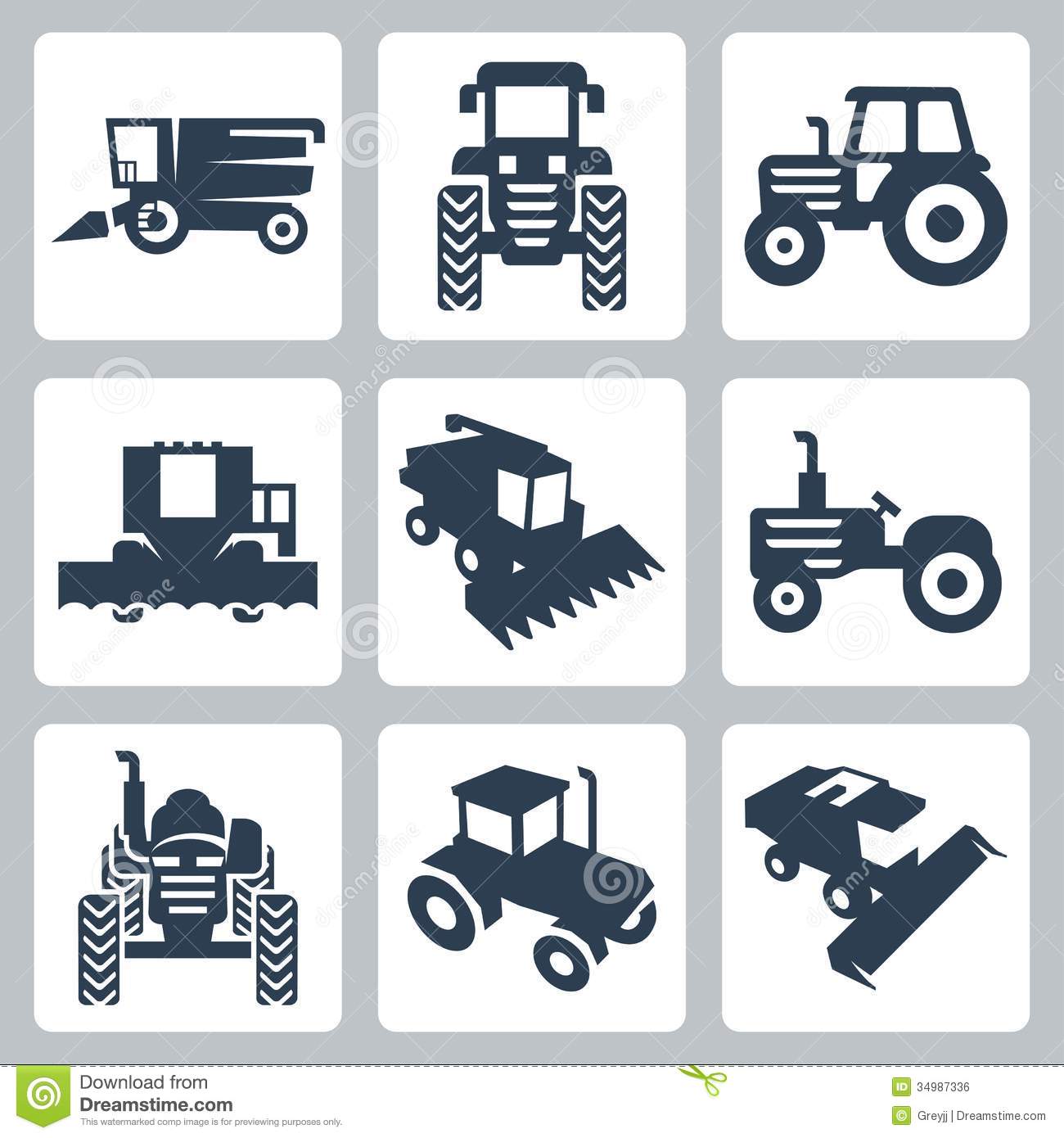 Vector Tractor And Combine Harvester Icons Royalty Free Stock Image