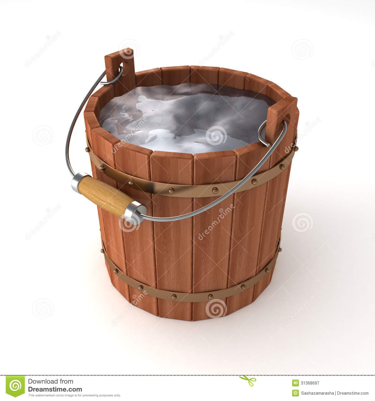 Wooden Bucket Of Water On White Background Royalty Free Stock    