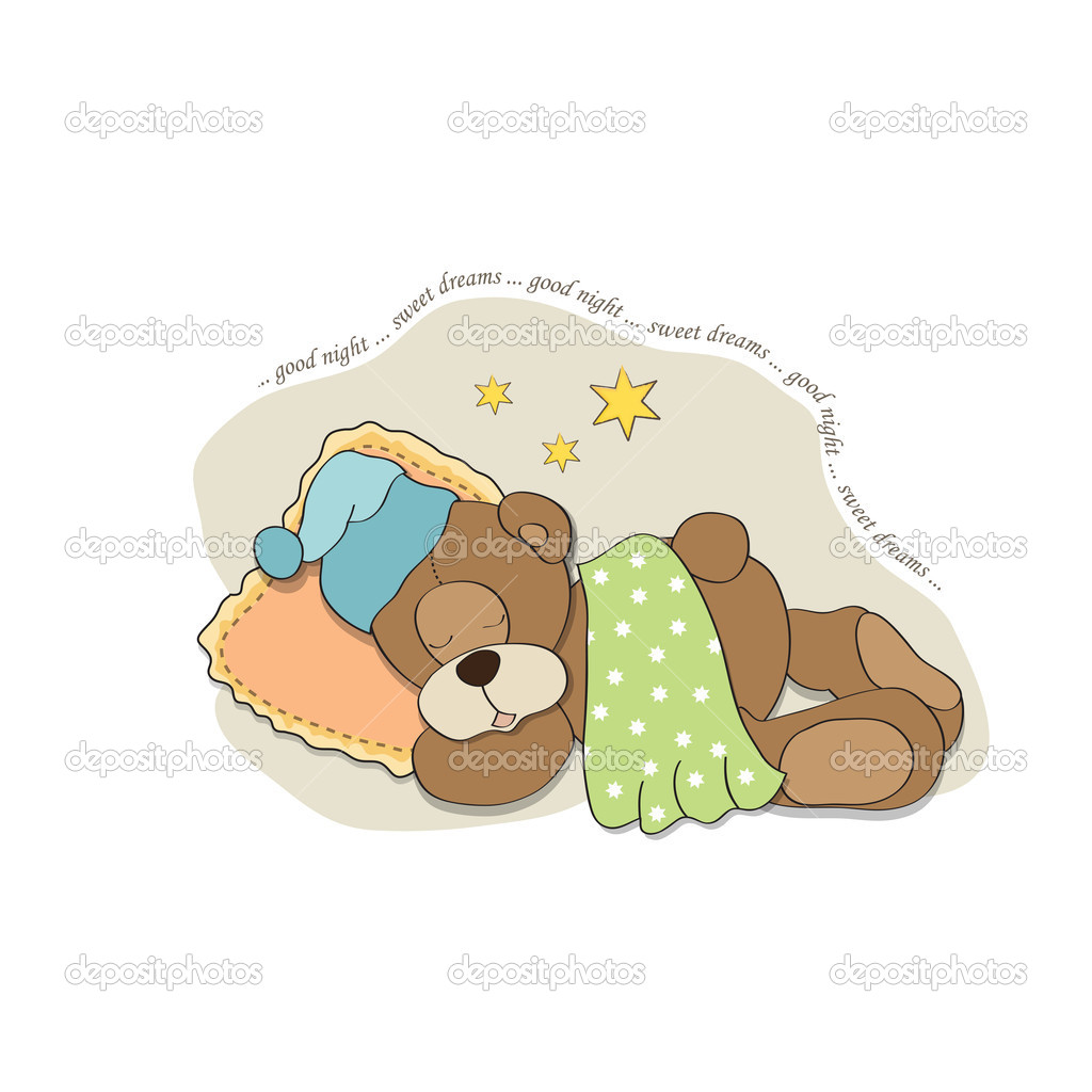 Baby Shower Card With Sleeping Teddy Bear   Stock Photo
