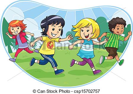 Clipart Vector Of Catch And Run   A Group Of Children Playing Catch