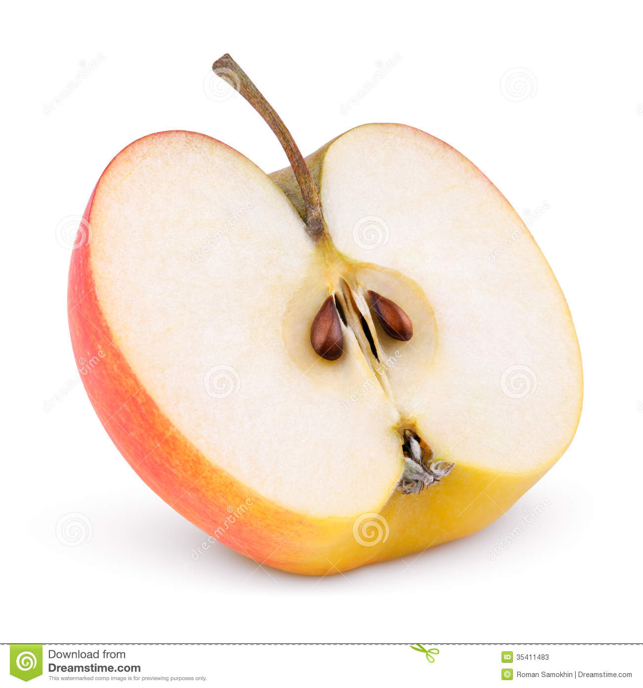 Closeup Of Red Yellow Apple Half On White With Clipping Path