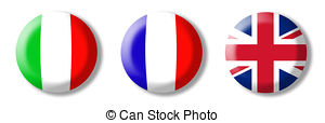 Foreign Language   Three Dimensional Buttons With Flags Of