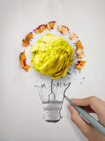 Hand Drawing Light Bulb And Crumpled Paper Royalty Free Stock    