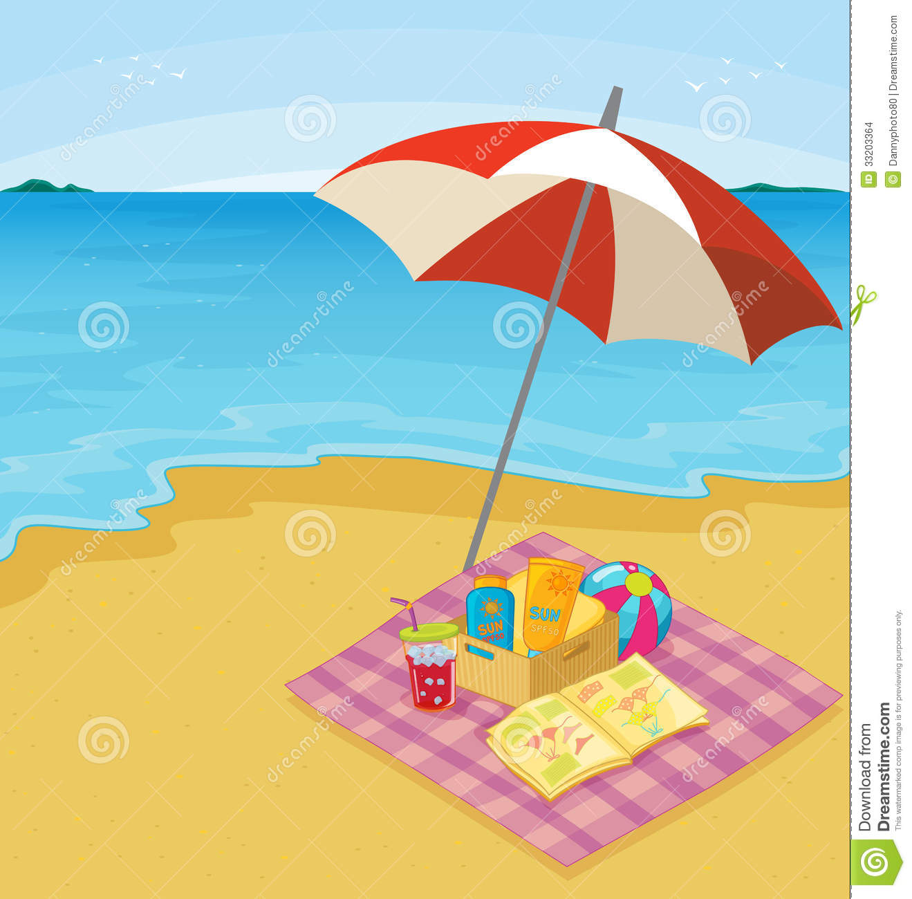 Illustration Of A Blanket Of Items At The Beach