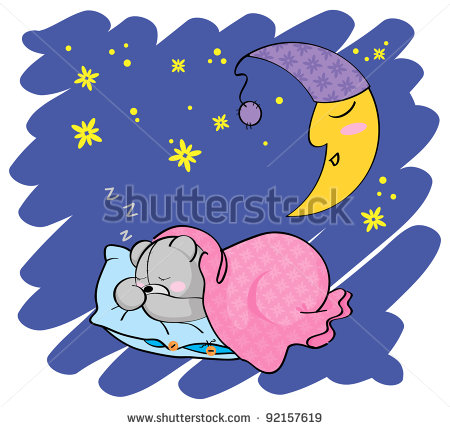 Illustration With Sleeping Teddy Bear And Moon   Stock Photo