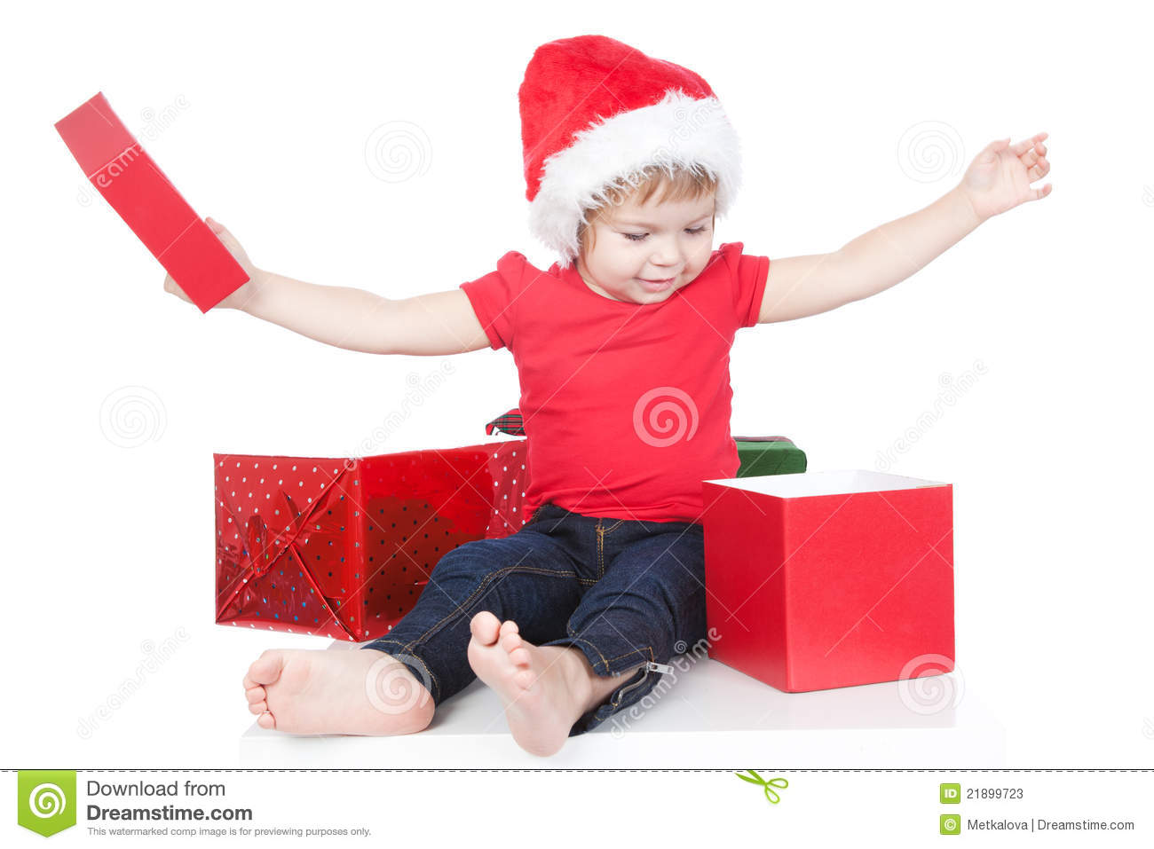 Picture Of Funny Child Opening Christmas Present Stock Photos   Image