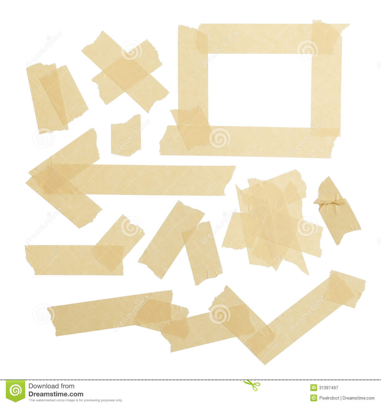 Various Ripped Pieces Of Tape Combnations Isolated On A White