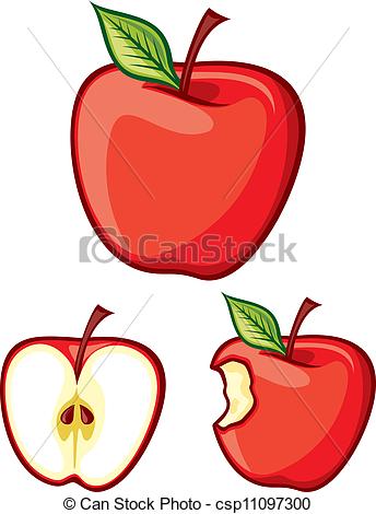Vector Clipart Of Red Apples   Red Apple Half Of Apple Bitten Apple