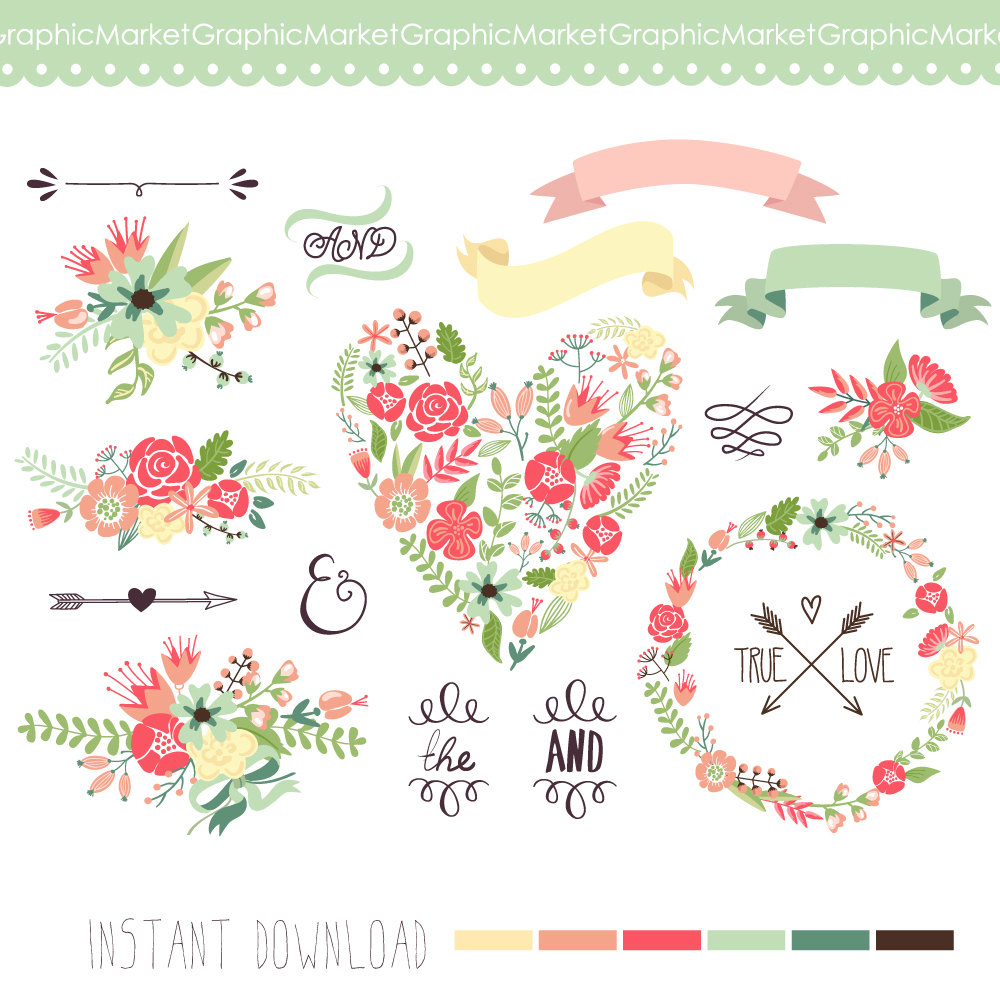 Wedding Floral Clipart Digital Wreath Floral By Graphicmarket