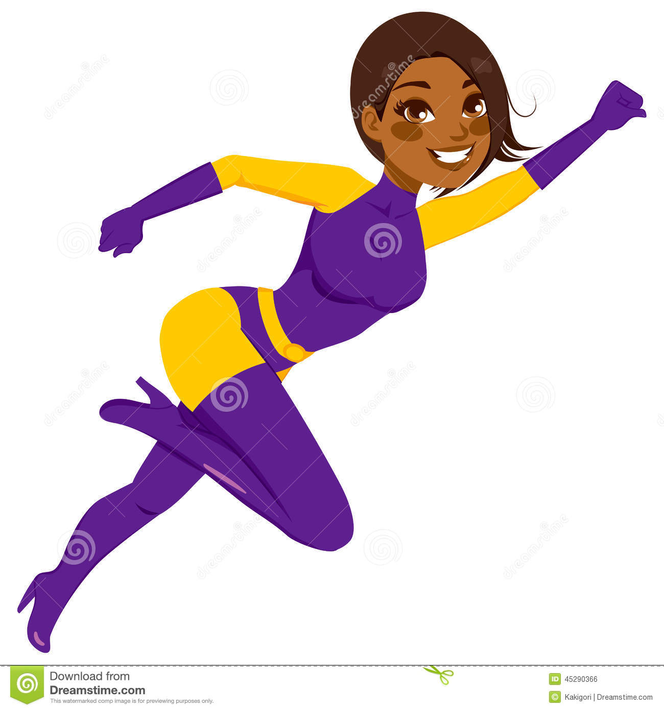 African American Super Hero Woman Fighter Jumping Or Flying Fast In