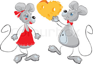 Cartoon Of A Male Mouse Giving A Female Mouse A Heart   Shaped Cheese