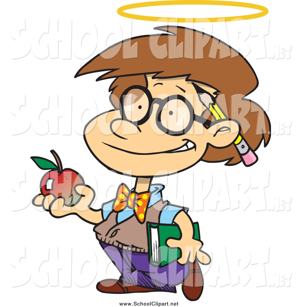 Cartoon School Boy With An Apple And Halo Bad White School Boy Holding