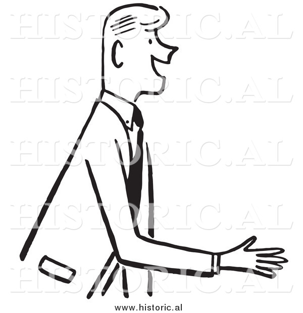 Clipart Of A Smiling Businessman Reaching Out For Handshake   Black    