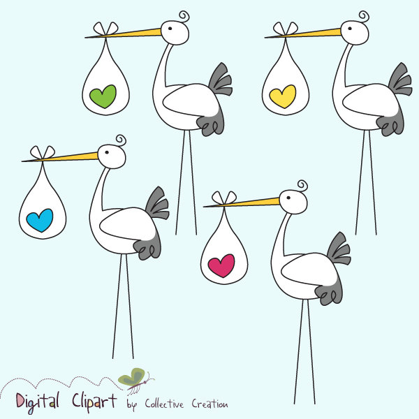 Cute Baby Stork Clipart Digital Clip Art By Collectivecreation
