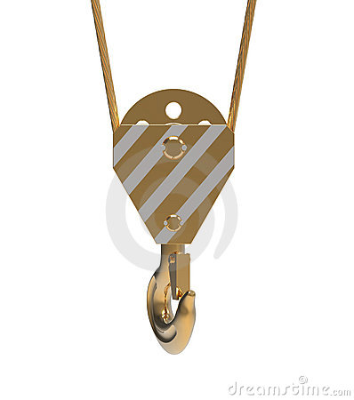 Gold Hook Of The Elevating Crane On A White Background