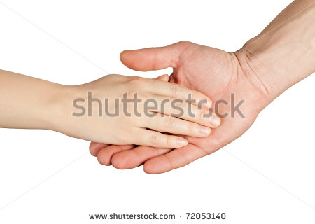 Hand Shake Of The Child And Father Isolated   Stock Photo