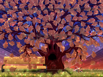 Illustration Of A Big Autumn Oak Fantasy Tree Background     Anna