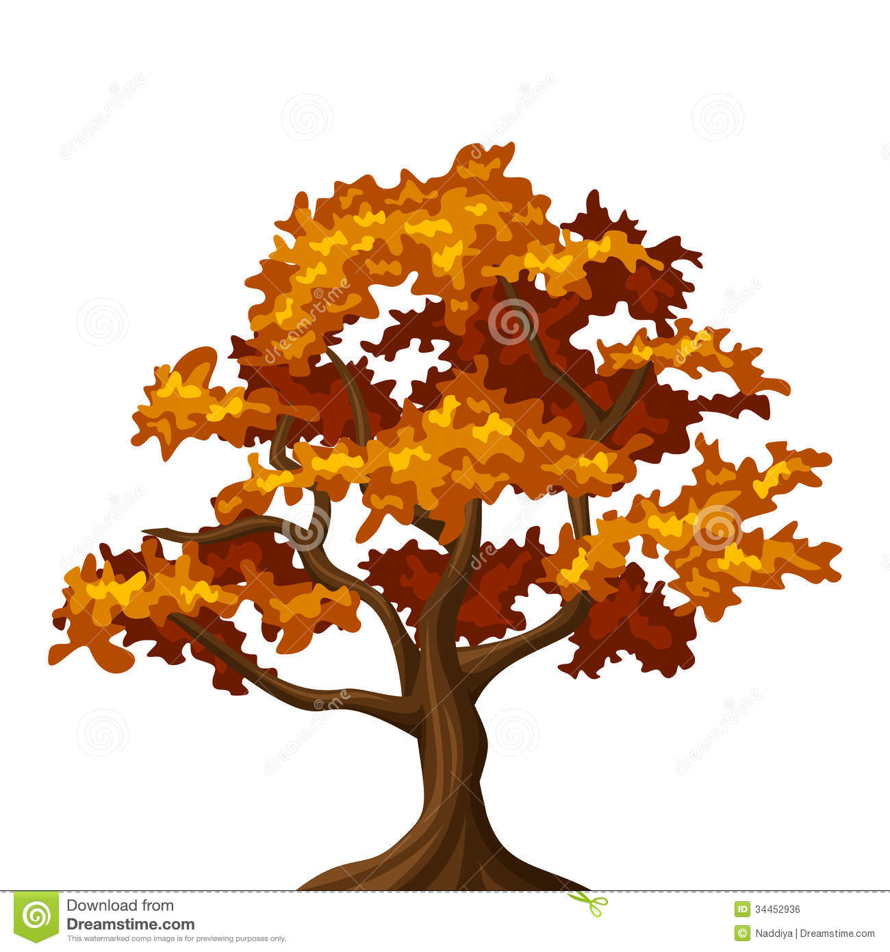 Illustration Of Autumn Oak Tree Isolated On A White Background