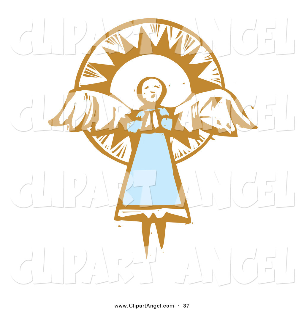 Illustration Vector Of An Praying Angel With Halo Flying In Front Of