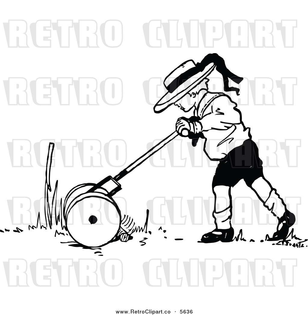 Larger Preview  Vector Clipart Of A Black And White Retro Little Boy