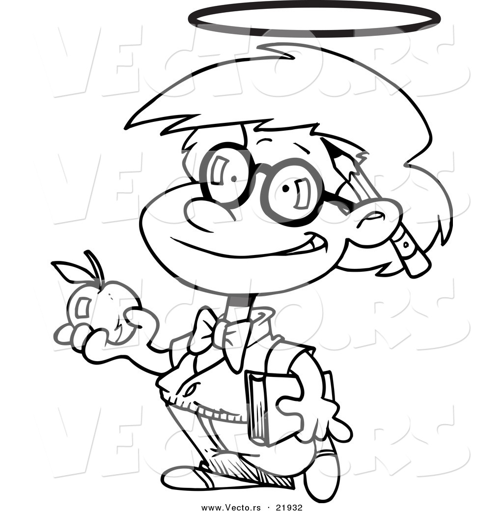 Larger Preview  Vector Of A Cartoon Innocent School Boy With An Apple