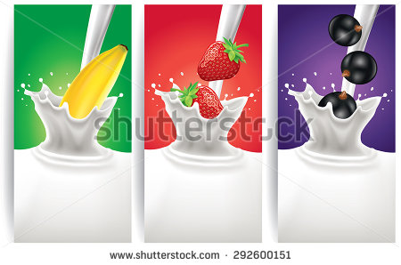 Milk Splash With Banana Strawberry Black Currant   Stock Vector