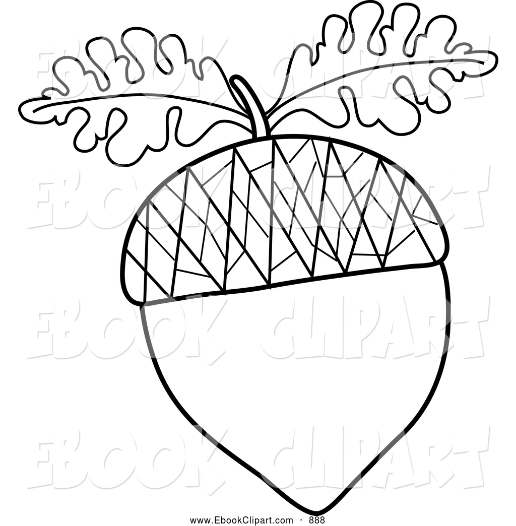 Of A Black And White Acorn Outline With Oak Leaves By Pams Clipart