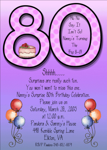 Purple 80th Adult Birthday Invitations Abi224diy By Bellachicards