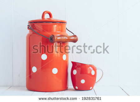Set Of Vintage Utensils Milk Can And Small Polka Dots Milkman Home    