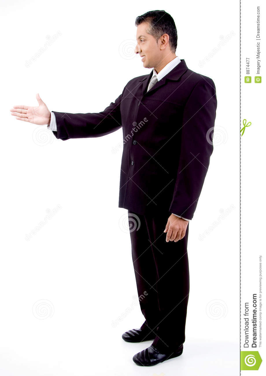 Side View Of Smiling Boss Offering Hand Shake Royalty Free Stock    