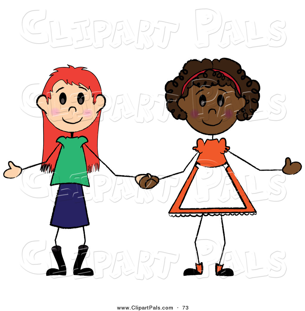 Two Diverse Little Girls Holding Hands On White