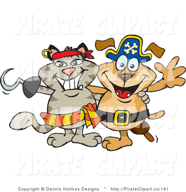 Vector Clip Art Of A Happy Pirate Cat With Hook Hand Standing And