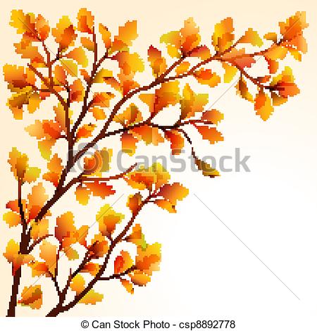 Vector Of Autumn Oak Branch   Autumn Oak Tree Branche On Bright