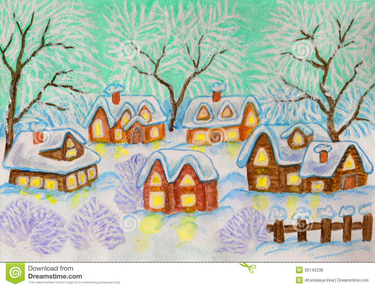 Acrylic Winter Landscape Paintings Winter Village Painting