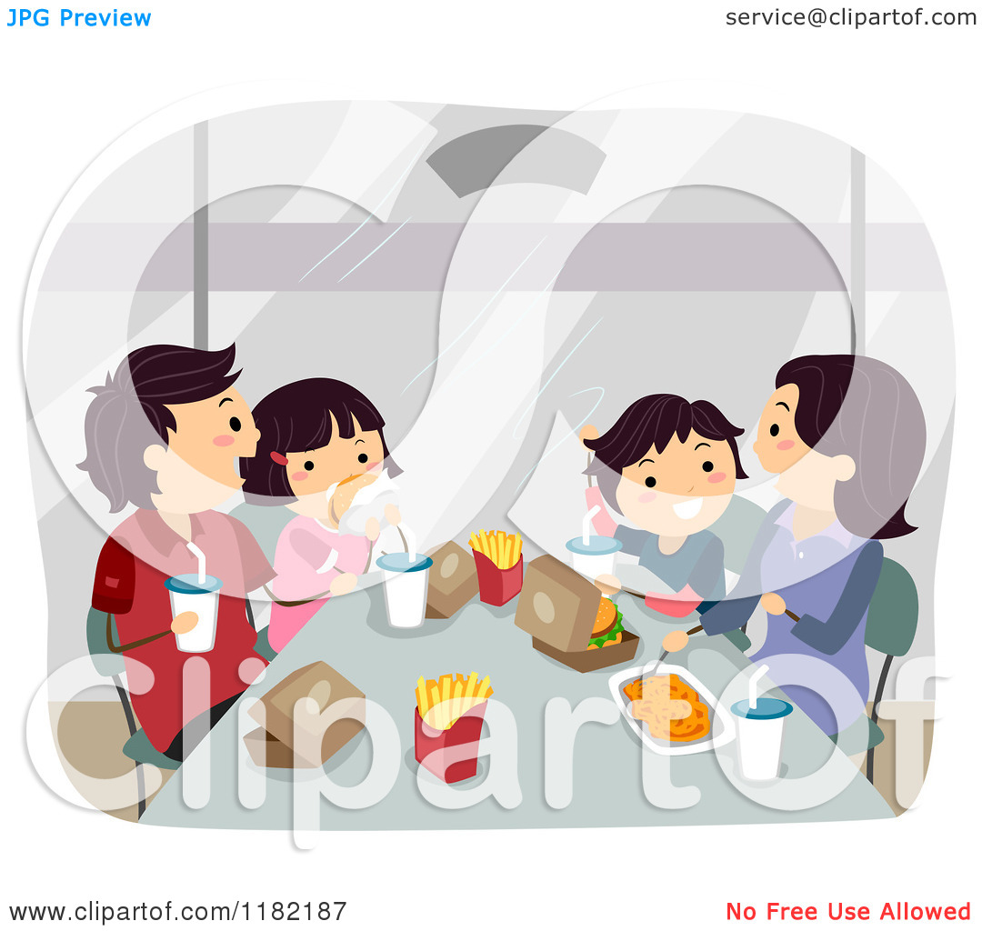 Cartoon Of A Happy Asian Family Eating Fast Food   Royalty Free Vector    
