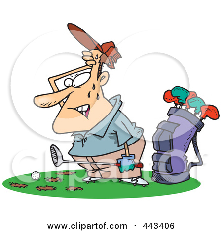 Cartoon Sweaty Golfer With Holes In The Grass By Ron Leishman 443406