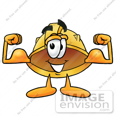 Clip Art Graphic Of A Yellow Safety Hardhat Cartoon Character Flexing