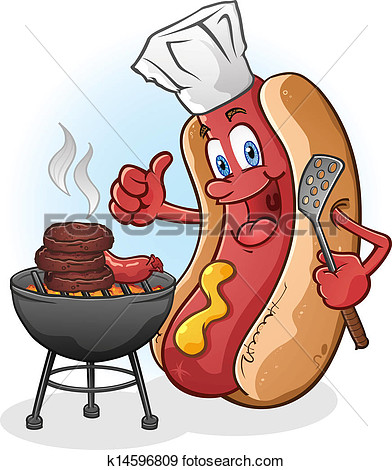 Clip Art   Hot Dog Karikatur Grillieren Auf A Barbe  Fotosearch    