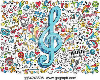 Clip Art Vector   Music Clef Groovy Psychedelic Doodles Hand Drawn