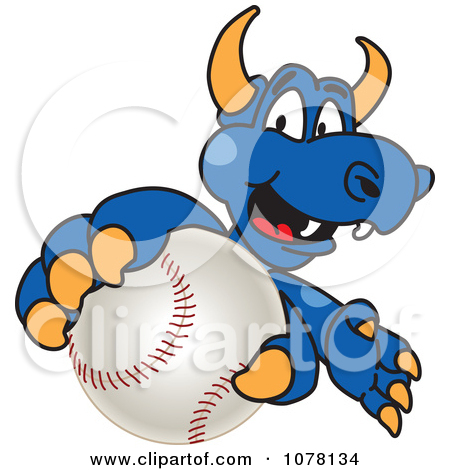 Clipart Blue Dragon School Mascot Grabbing A Baseball   Royalty Free