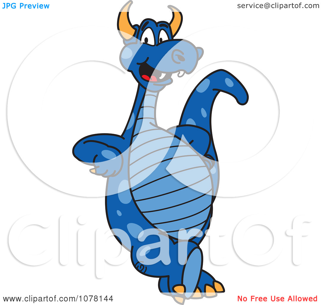 Clipart Blue Dragon School Mascot Leaning   Royalty Free Vector