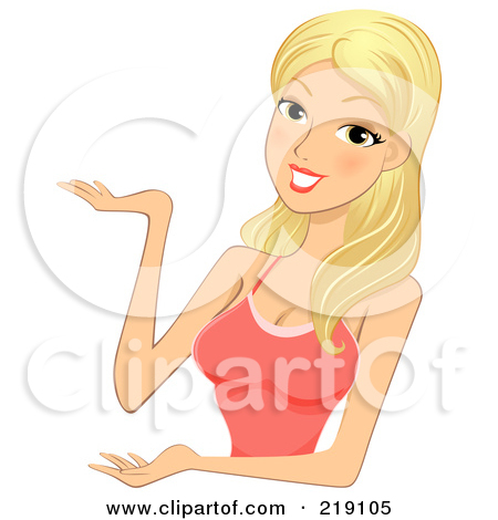Clipart Illustration Of A Pretty Blond Woman Presenting In A Pink Tank