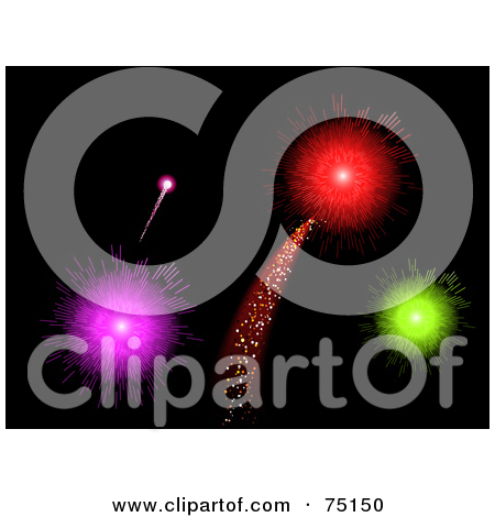 Clipart Illustration Of Shooting And Exploding Blue And Pink Fireworks