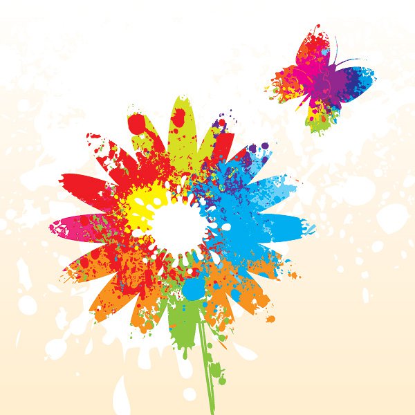 Colorful Summer Flower Vector Graphic   Butterfly Splash