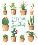 Cute Cactus Cartoon Character Seamless Cute Succulents Print Pattern