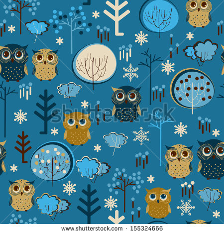 Cute Colorful Vector With Owls And Trees  Seamless Pattern   Stock