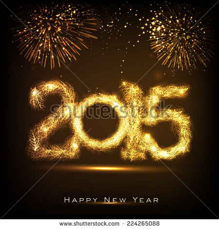 Golden Text On Fireworks Decorated Brown Background    Stock Vector